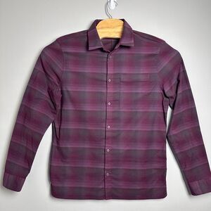 Lululemon Masons Peak Shirt Men Large Long Sleeve Button-Up Burgundy Plaid